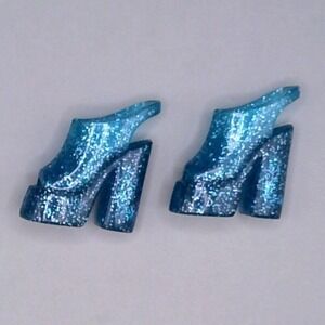 Vintage Y2K Barbie Blue Glitter Platform Heels Slingback Peep Toe Doll Shoes